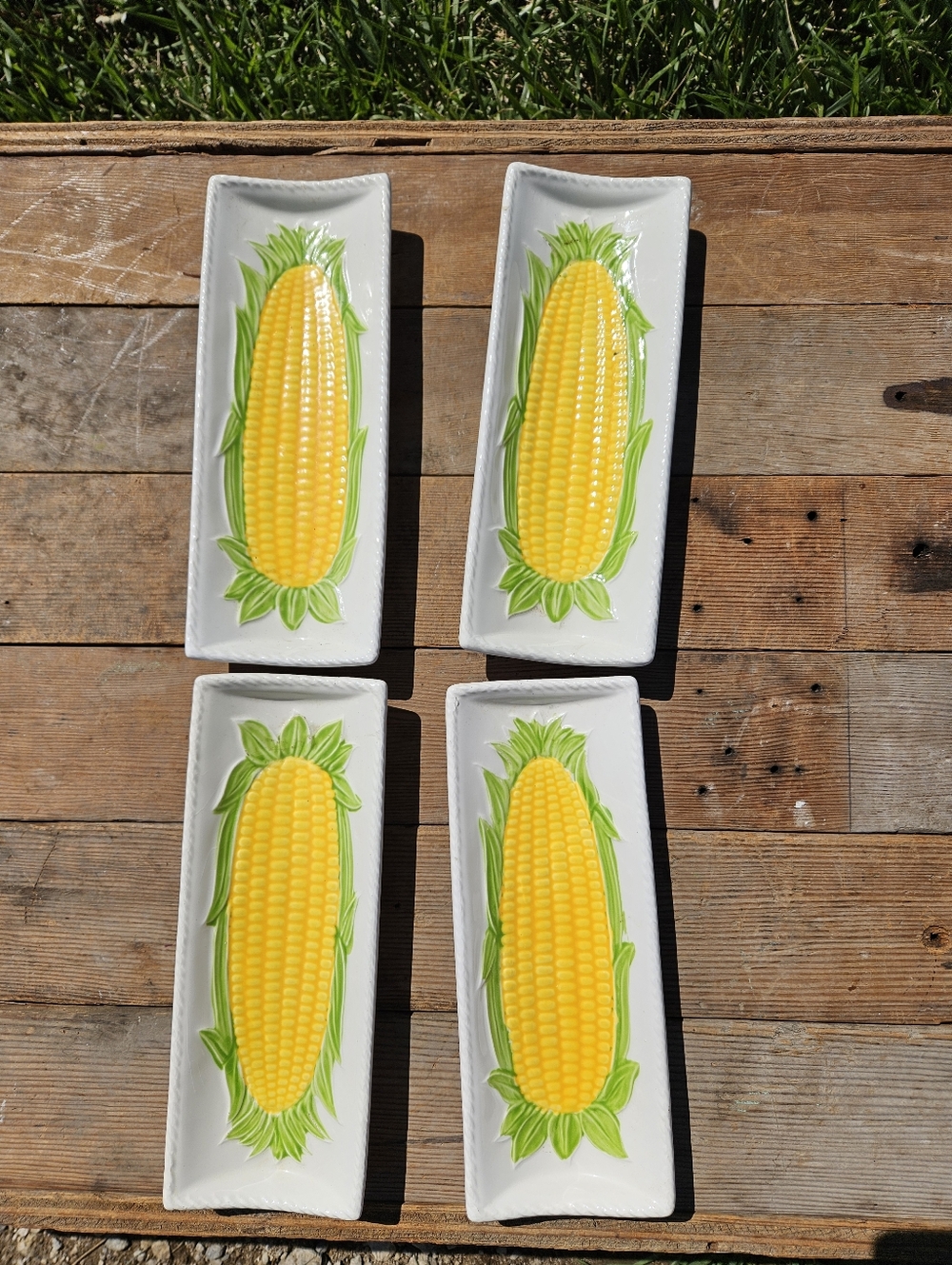 Set Of 4 Vintage Corn On The Cob Holder Ceramic Dishes Made In Japan